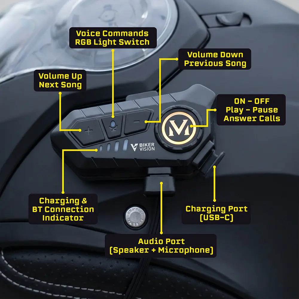 Bluetooth náhlavní souprava do motocyklové přilby – interkom pro jezdce, vodotěsnost IPX6, výdrž baterie 30h