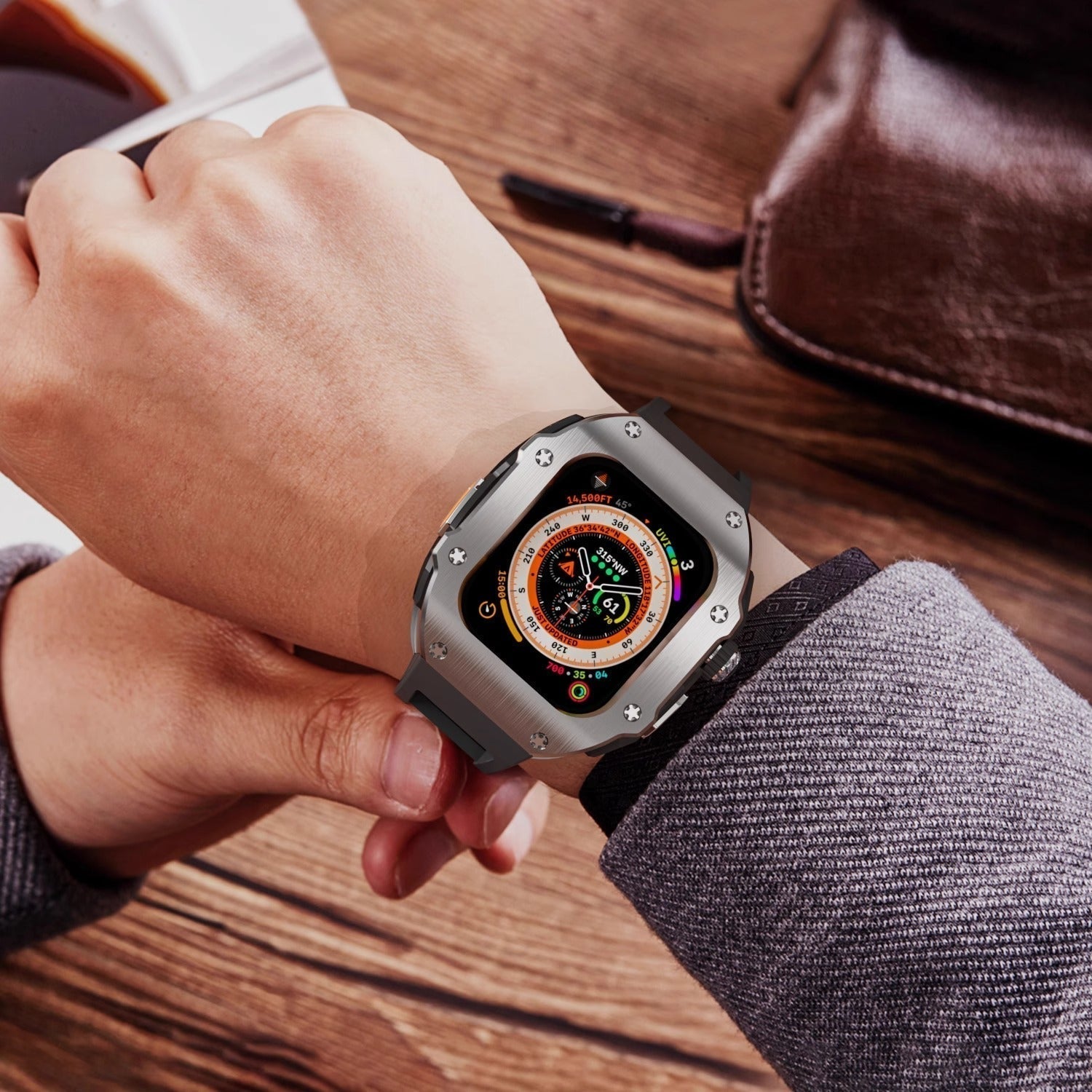RM Vanguard Serie - Fluorkautschukband Edelstahlgehäuse für Apple Watch Ultra