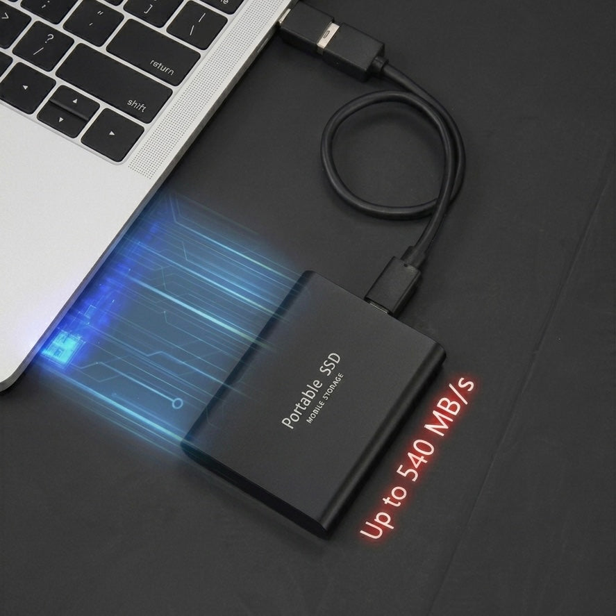 Portabel SSD - 2TB - 1050 MB/s - USB-C & USB 3.1 - Plug & Play - Svart, Blå & Röd