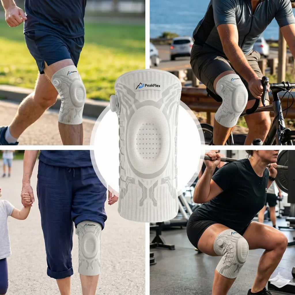 Adjustable Knee Compression Sleeve – Dial Fit, Kneecap Gel Pad, Side Stabilisers