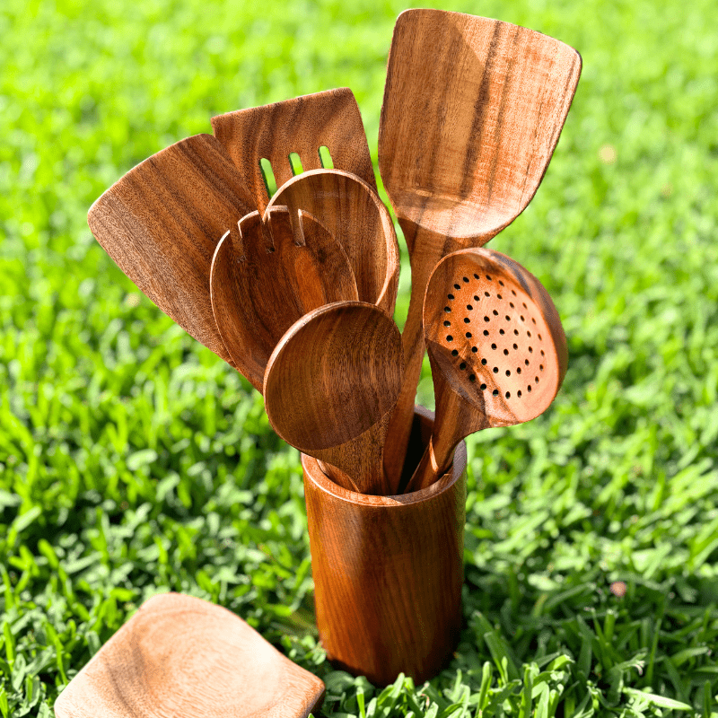 NatureLeaf Durable Wooden Cooking Utensil Set For Health Conscious Home Cooks