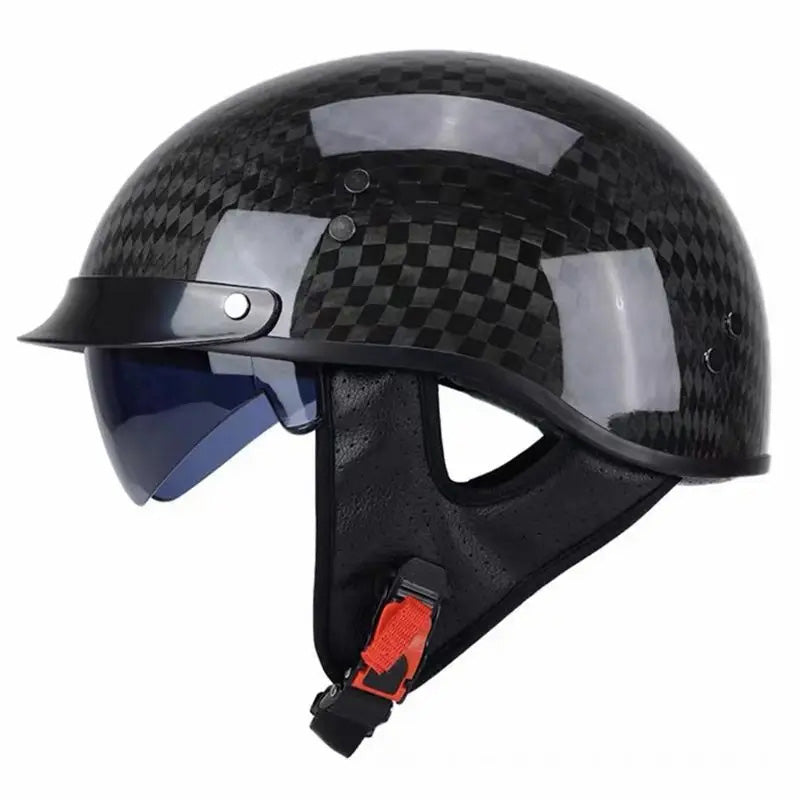 Topi keledar separuh muka retro NovaWeave CarbonLine diluluskan DOT dan ECE