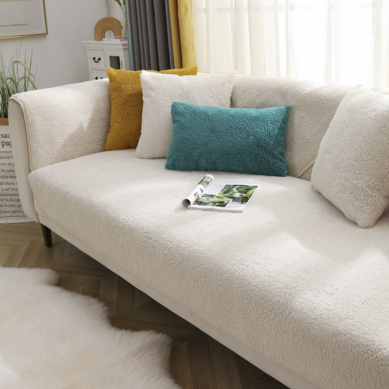 Penutup Sofa/Katil Lembut Bulu Anak Domba Musim Sejuk Anti Licin