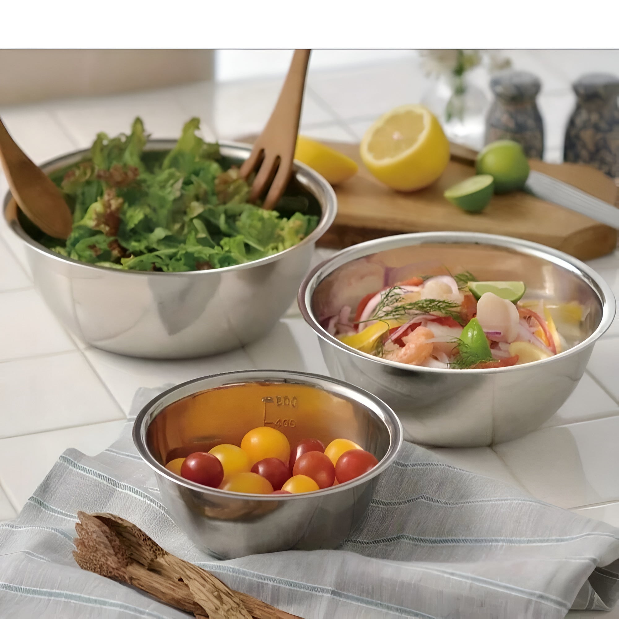 Set di 3 ciotole da cucina in acciaio inox