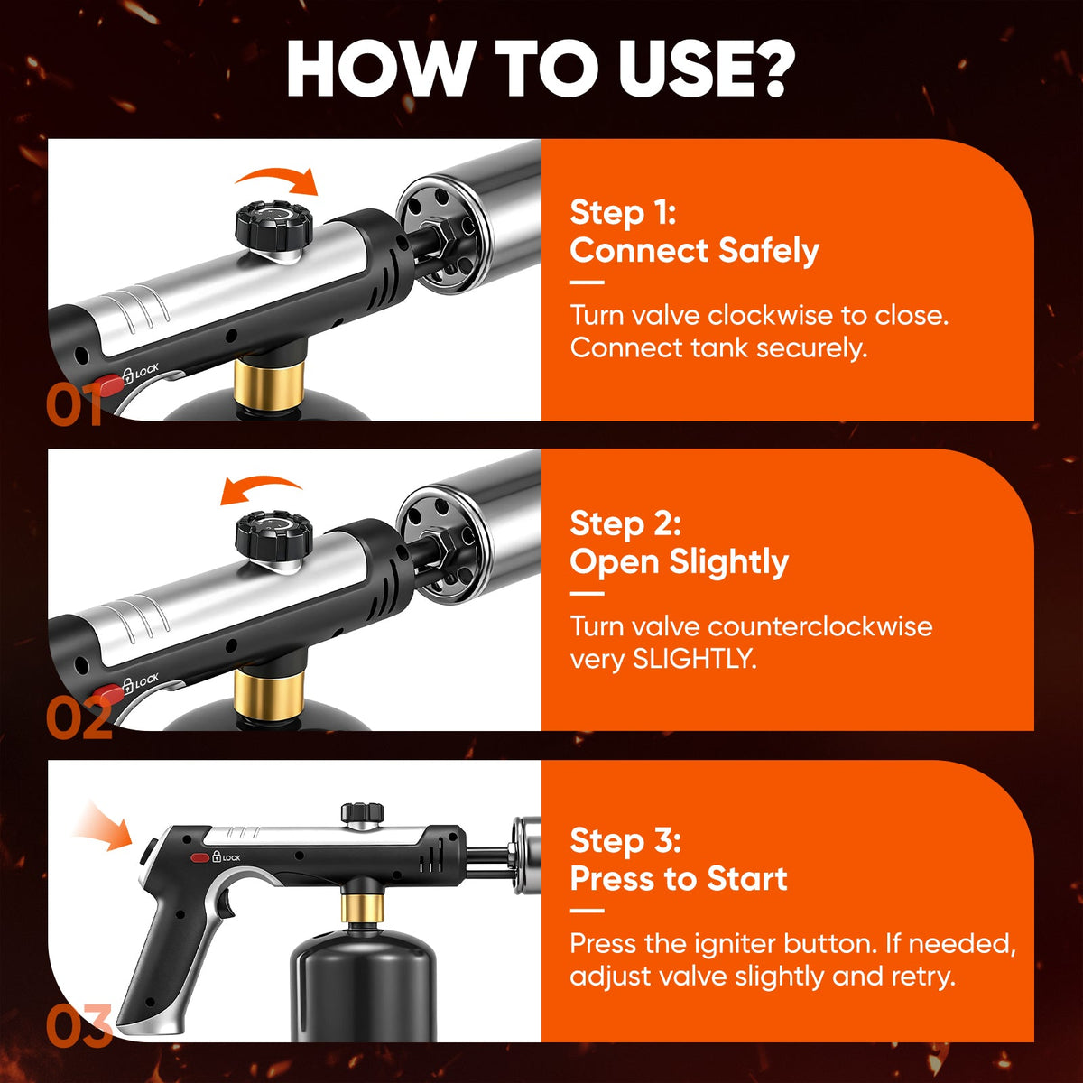 Propane Torch – Adjustable Flame up to 1800°C, Safety Lock, One-Touch Max Fire