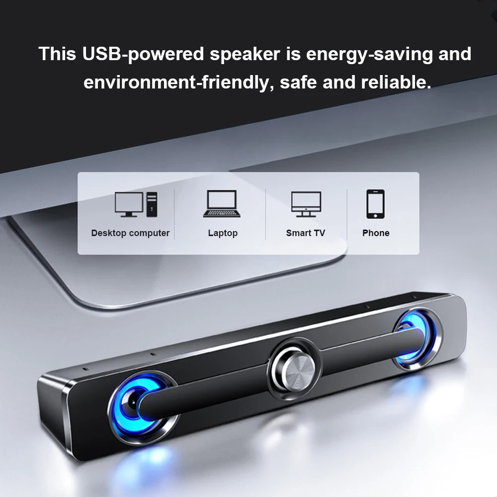 Stolní USB reproduktor s LED světly a 3,5mm konektorem pro notebook a televizi