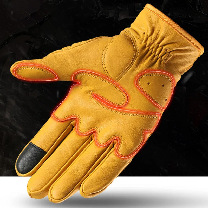 Guanti da motociclista in pelle bovina vintage 1972 - Touchscreen e protettivi