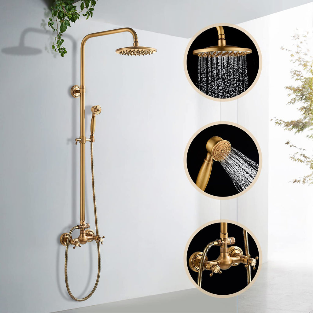 Kit de Duche de Latão Ajustável em Bronze Antigo para Montagem na Parede