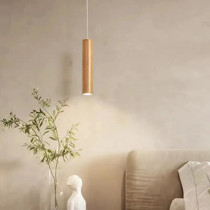 Suspension cylindrique en bois Muto — ampoule LED blanc chaud incluse