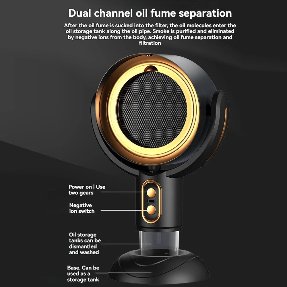 Kraftig bærbar røyk- og luftrenser med vifte for alle rom, oppladbar