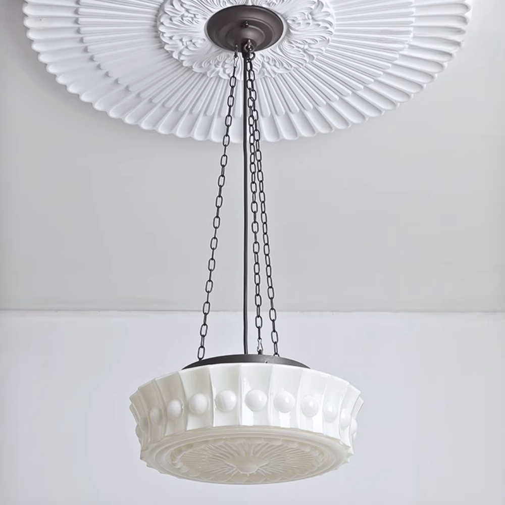 Valentina French Country Dome Pendant Light — Vintage White/Beige Finish