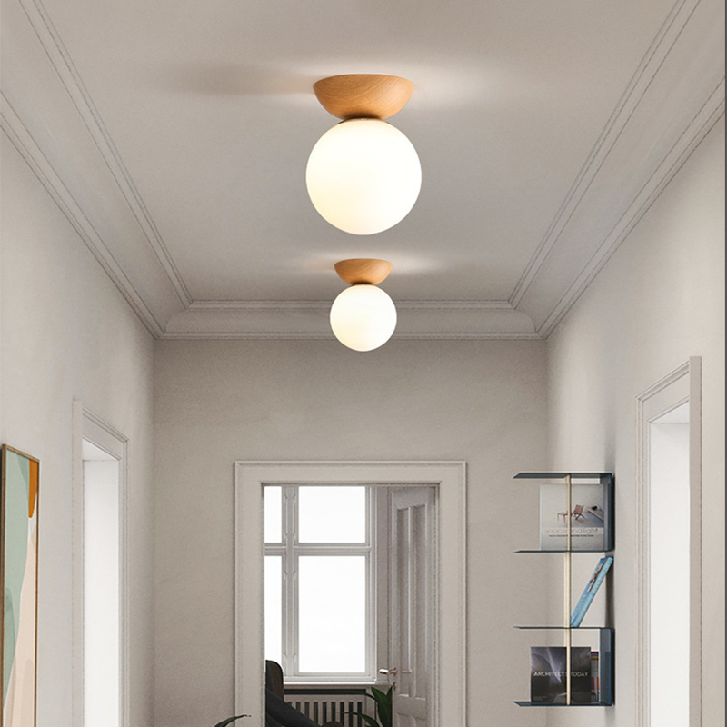 Valentina Nordic Japanese Globe LED Ceiling or Pendant Light — Metal Frame, Glass Shade, Burlywood