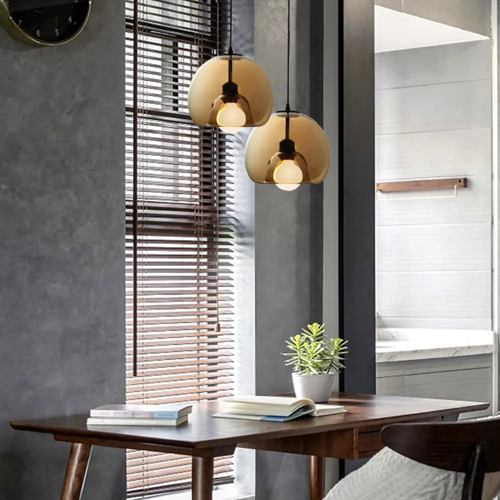 Glass Globe Pendant Light — Amber Smoky Grey, June Design
