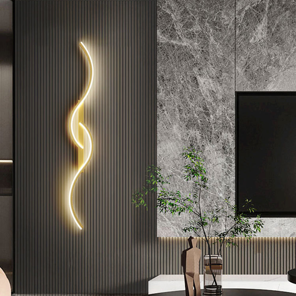 Lumor Modern Linear Wave Wall Lamp — Black & Gold, Dimmable