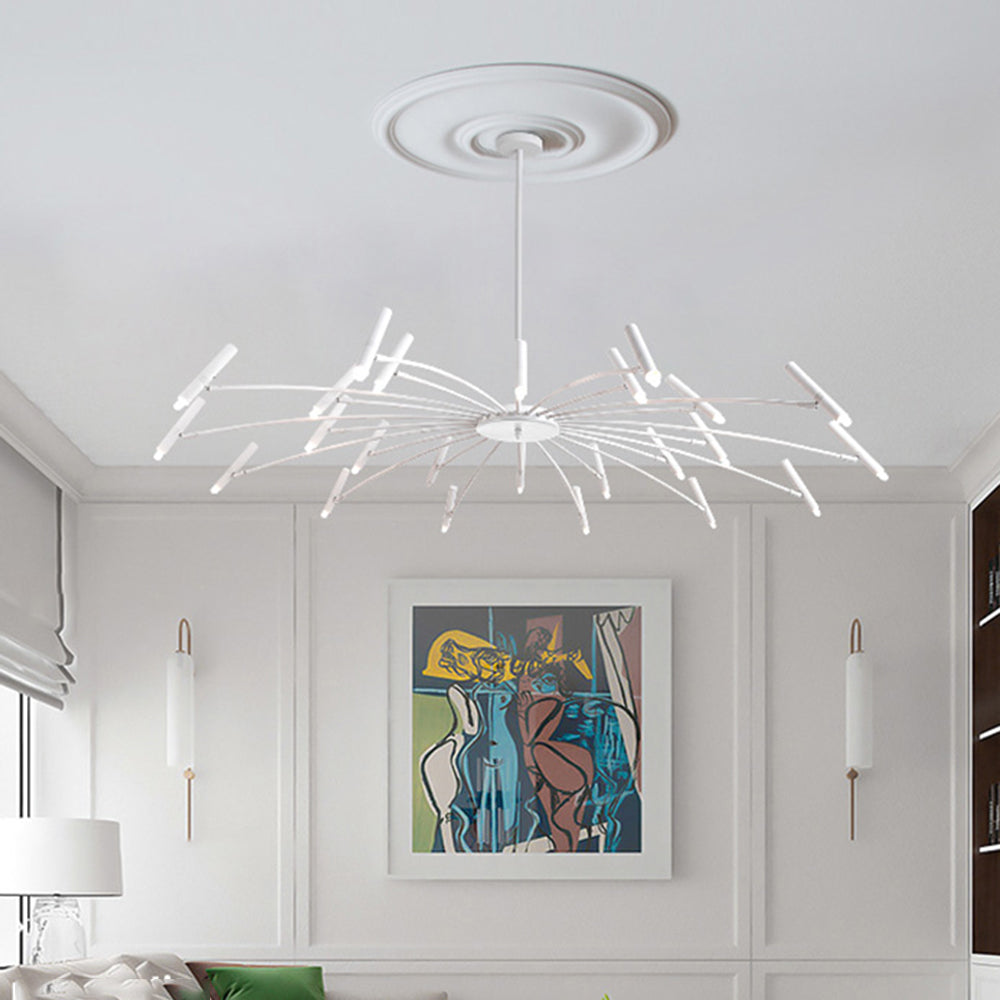 Arisha Modern Linear Metal Chandelier — Multi-Head Blown Design