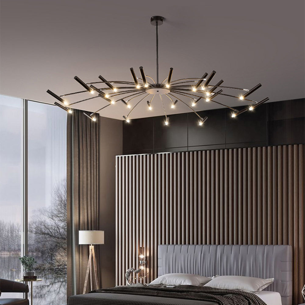 Arisha Modern Linear Metal Chandelier — Multi-Head Blown Design
