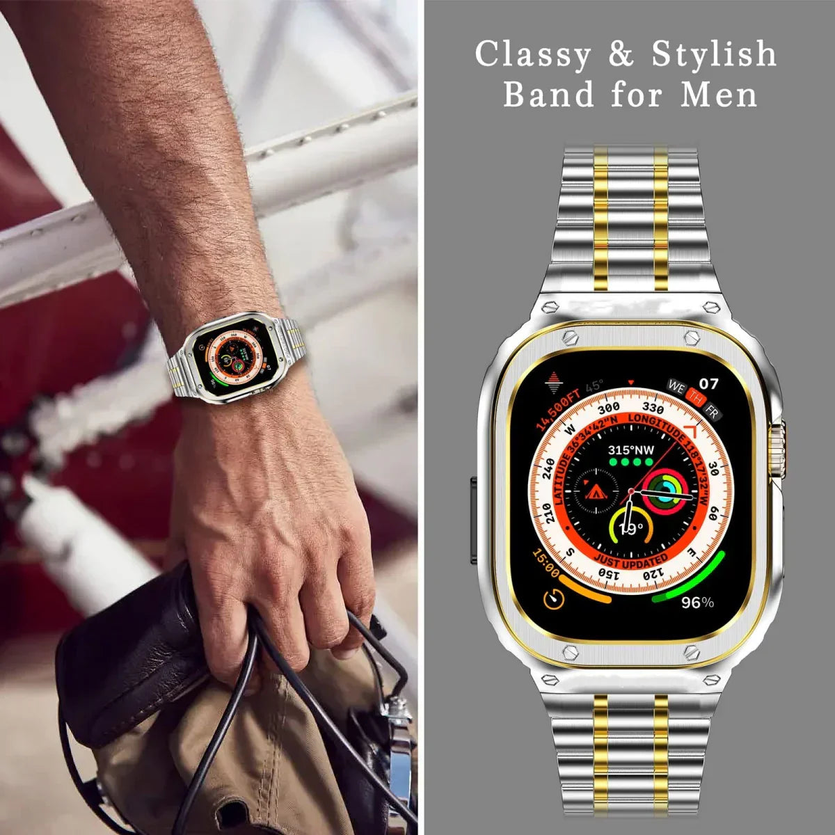 سوار ساعة من الفولاذ المقاوم للصدأ LUX7009 مع علبة لساعة آبل