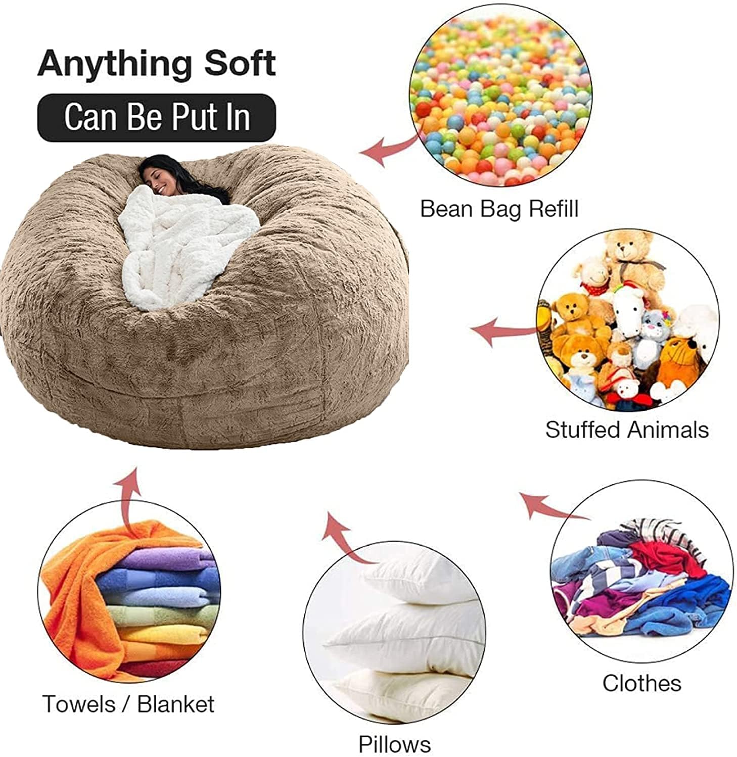 Housse géante CozyNest 5ft en fausse fourrure duveteuse - Housse ultra douce pour canapé lounge