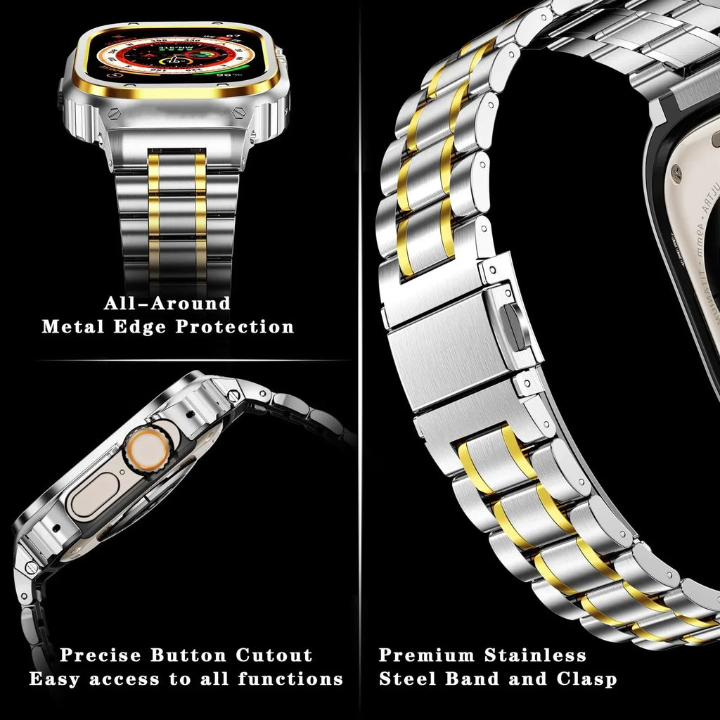 سوار ساعة من الفولاذ المقاوم للصدأ LUX7009 مع علبة لساعة آبل