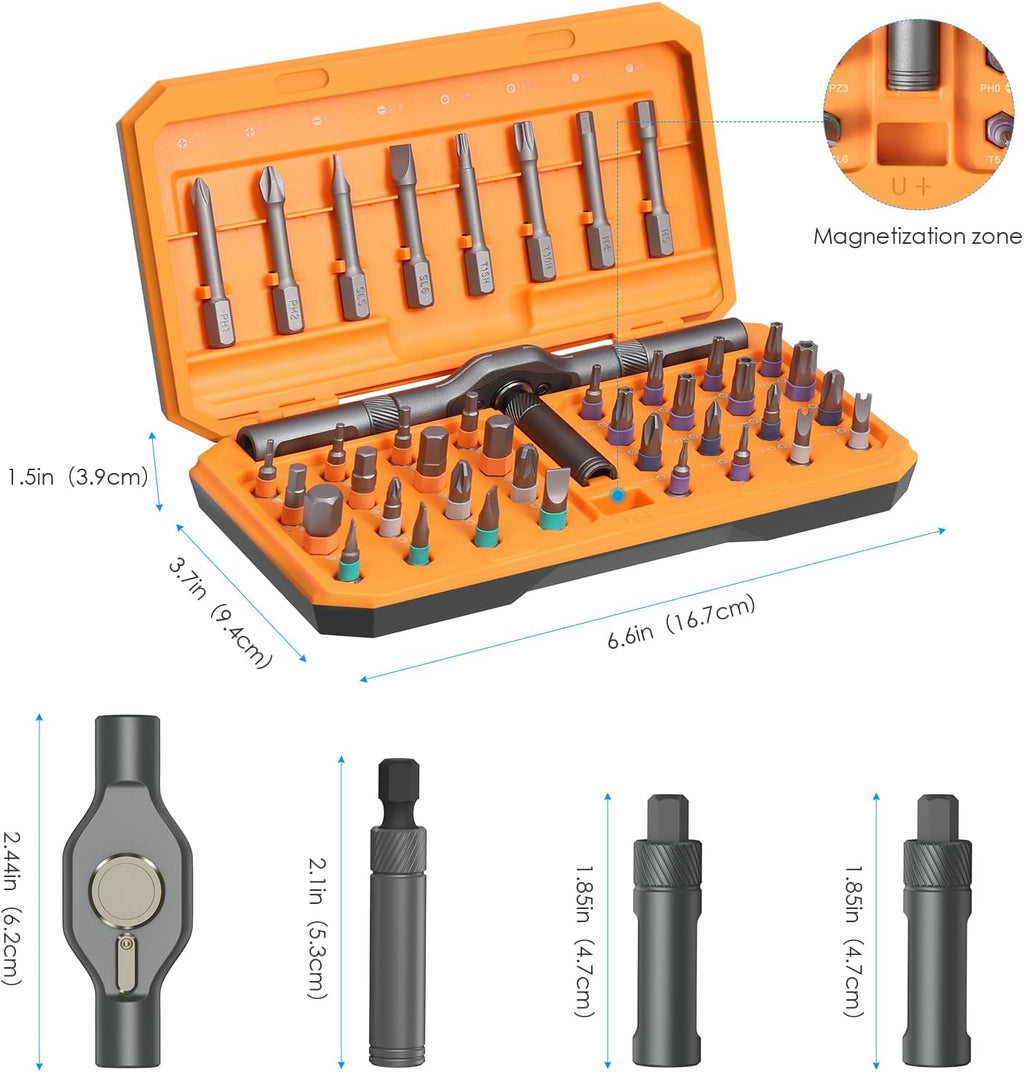42-in-1 Magnetic Ratcheting Screwdriver Set – S2 Steel Bits, Compact Case
