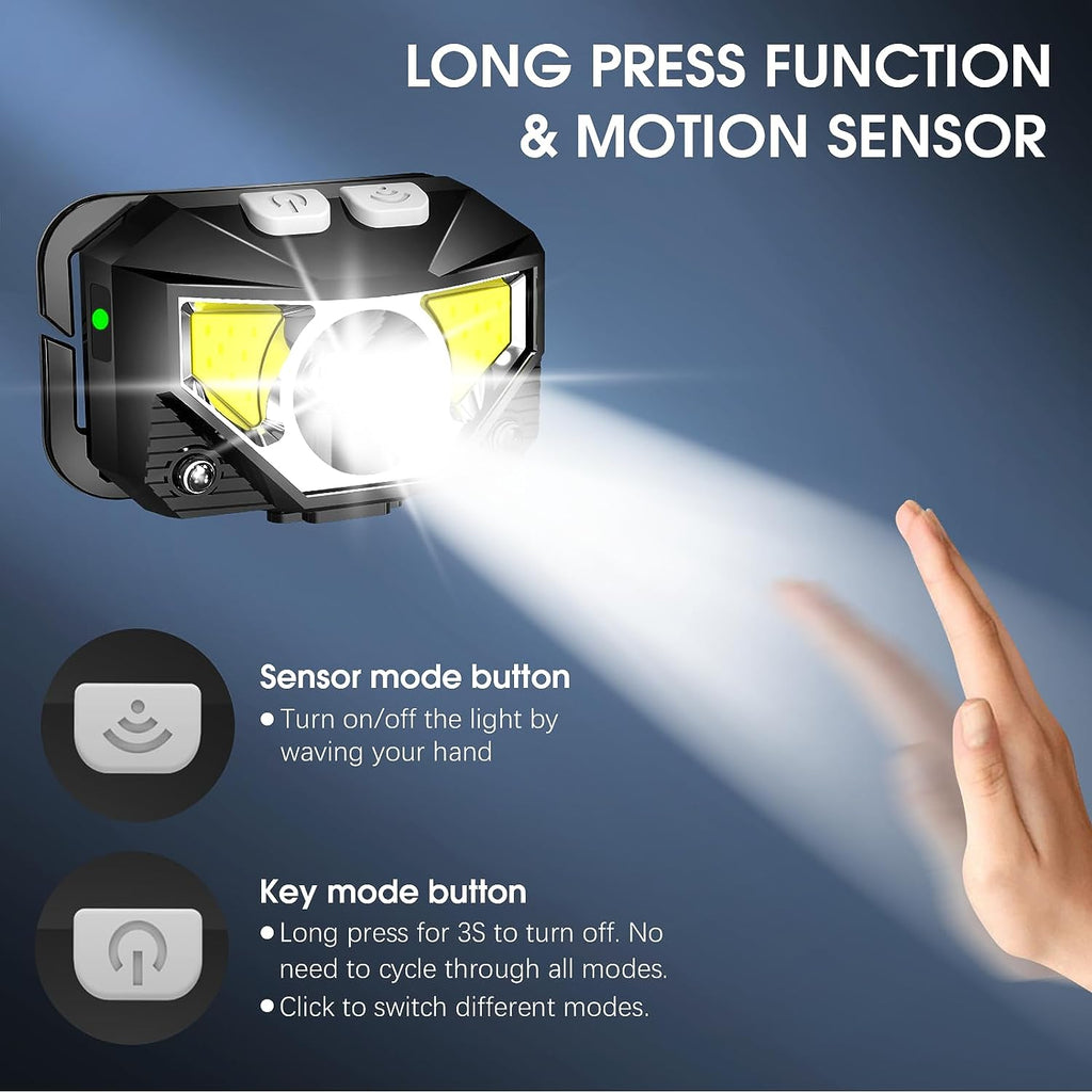 Lampu Kepala Boleh Cas Semula LumaTrail 2-Pek Cerah Tahan Air dengan Sensor Gerakan