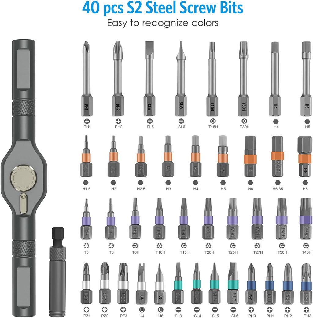 42-in-1 Magnetic Ratcheting Screwdriver Set – S2 Steel Bits, Compact Case
