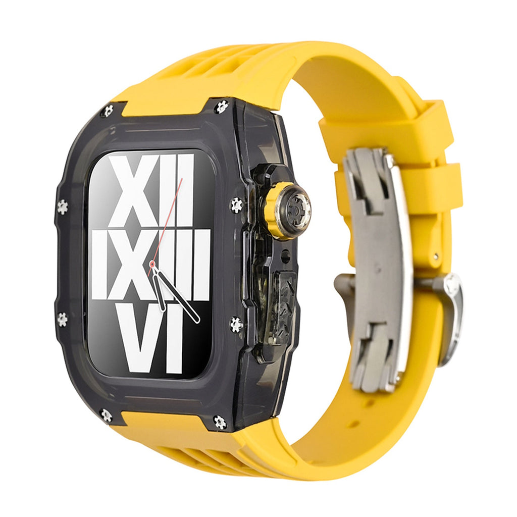 Apple Watch için RM V30 Glacier Serisi Florokauçuk Kayış Siyah Kasa Yenileme Kiti