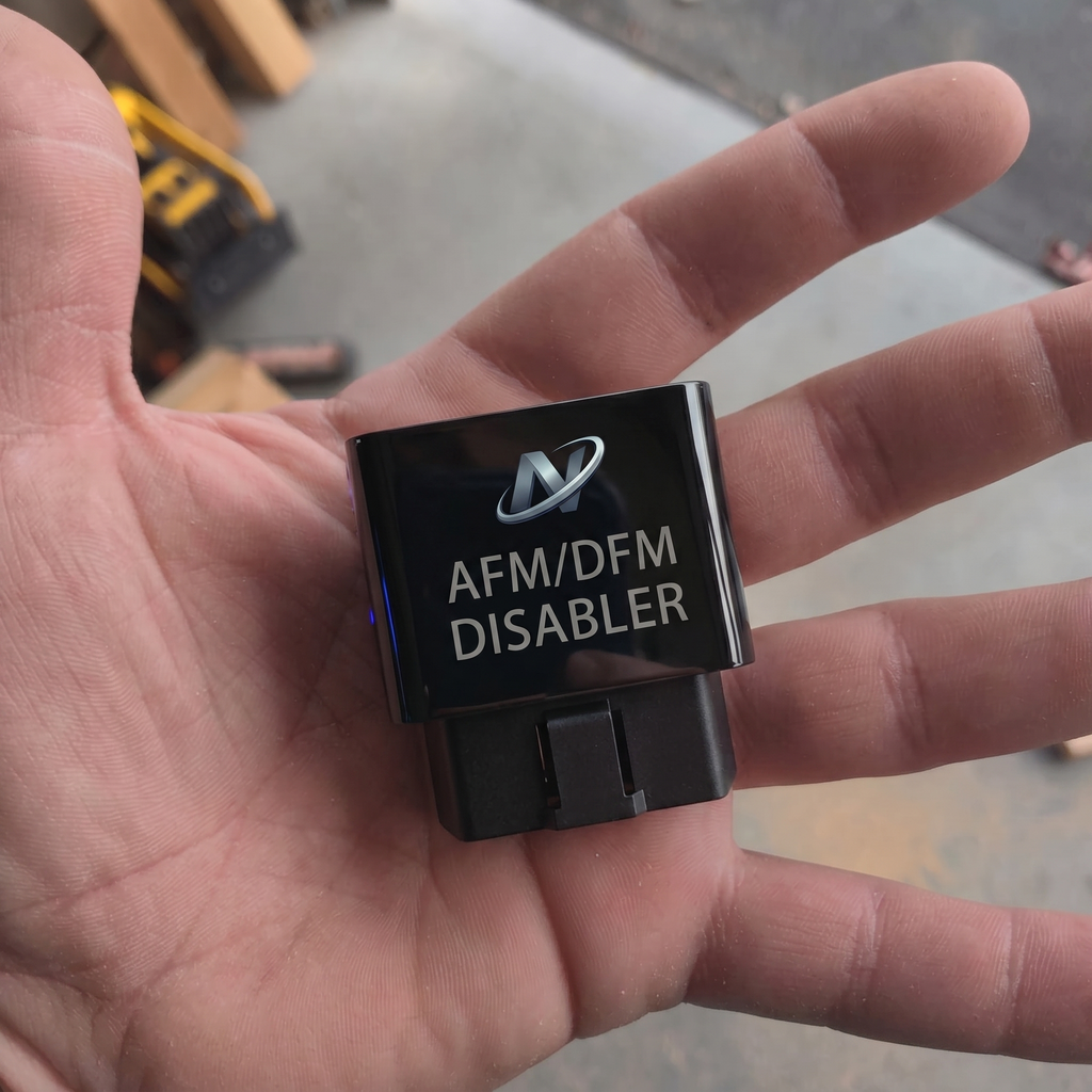 Disabler module held in the palm of a hand to show its compact size