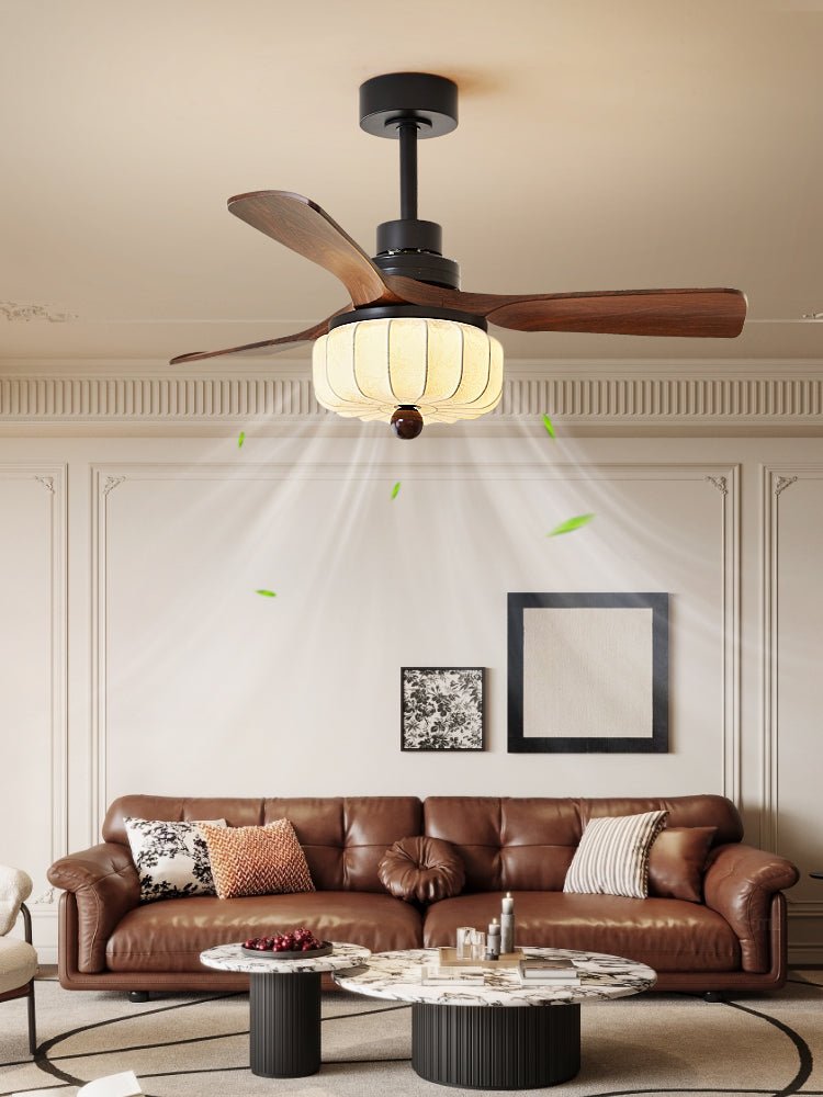 Lâmpada de teto com ventoinha Elira Vintage — design clássico de lanterna, estilo retro