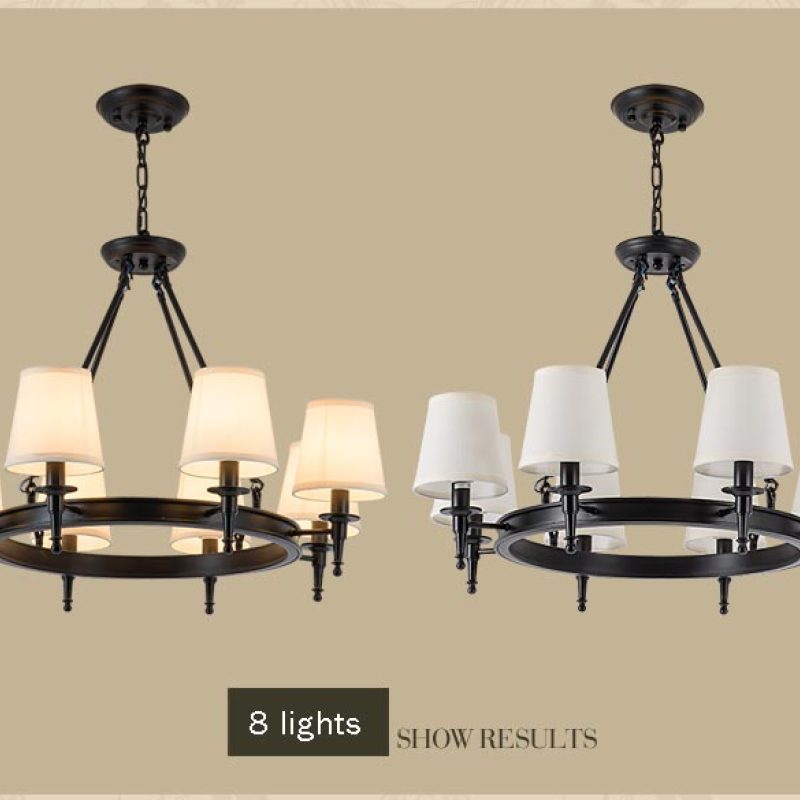 Silva Vintage Ring Chandelier — Metal and Fabric Accents, Black and Copper