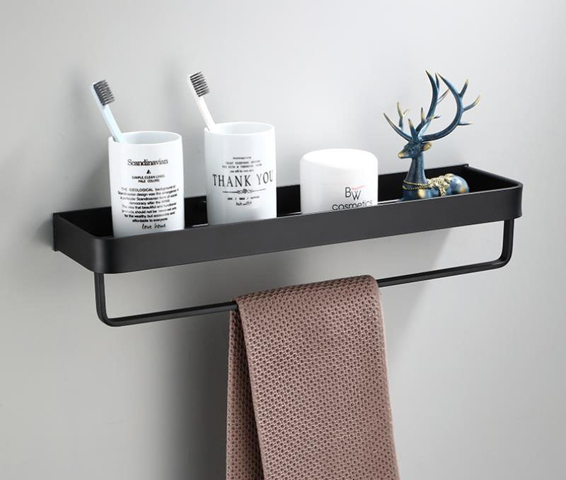 كيلان | رف حمام أسود مثبت على الحائط من الألمنيوم الفضائي | أورنتلي