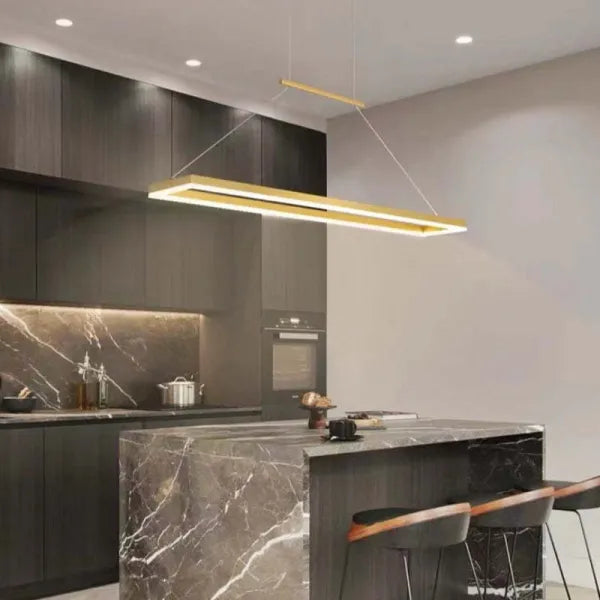 Gloen Rectangular Hanging Pendant Light — Modern Style, Gold/Coffee