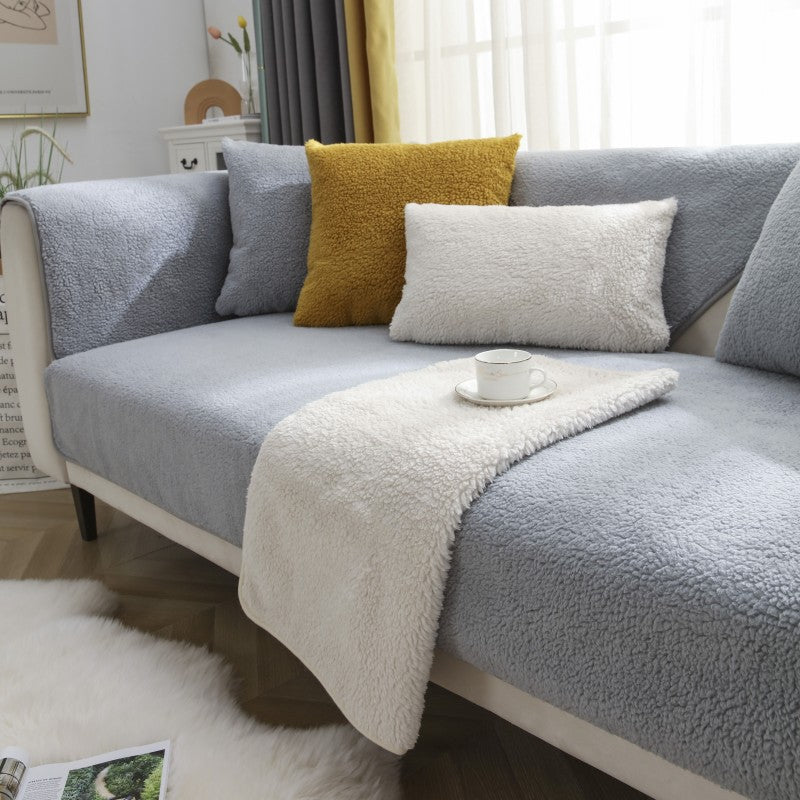 Penutup Sofa/Katil Lembut Bulu Anak Domba Musim Sejuk Anti Licin