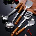 Set Peralatan Dapur Keluli dengan Pemegang Kayu (5 Set)