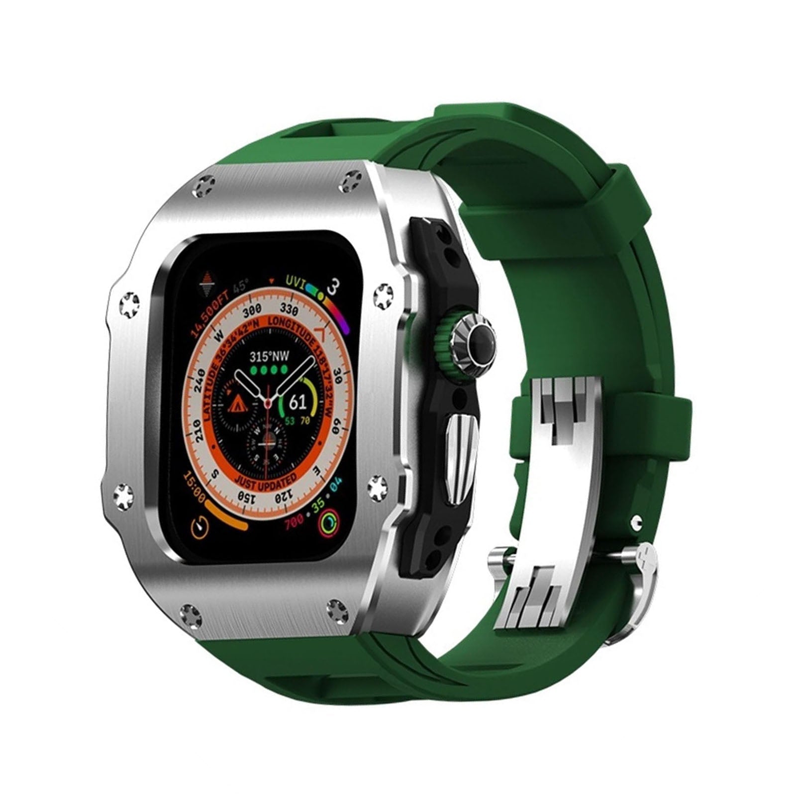 Řada RM Vanguard - Fluorokaučukový pásek Nerezové ocelové pouzdro pro Apple Watch Ultra