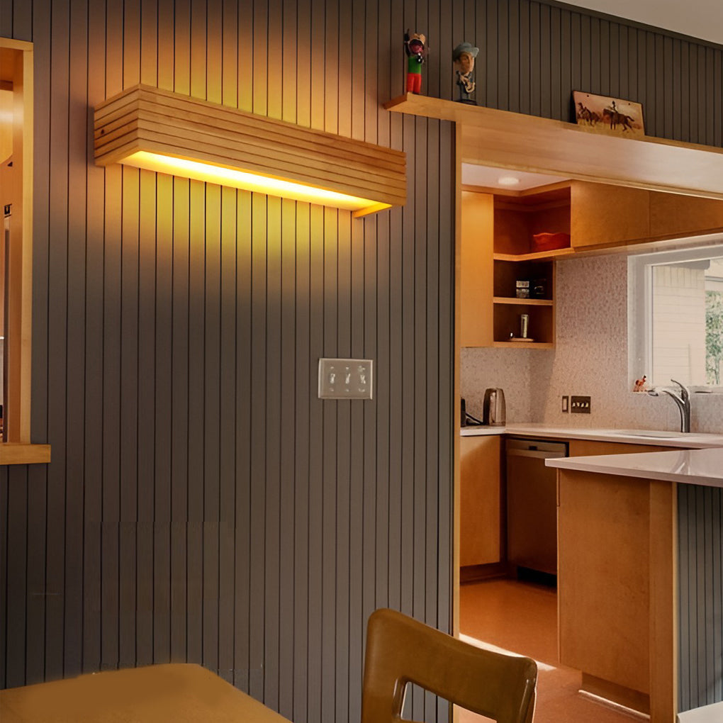 GlowWood – obdélníkové voděodolné LED osvětlení zrcadla v severském stylu na stěnu