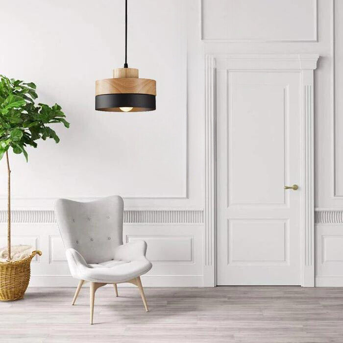 Suspension géométrique en bois Aria — design minimaliste noir et blanc