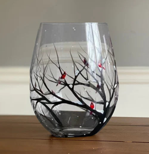 Verres à vin Arbre des quatre saisons - peinture à la main artistique