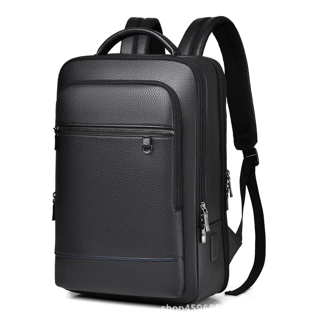 Zaino elegante in pelle con porta USB per laptop da 15.6 pollici, unisex
