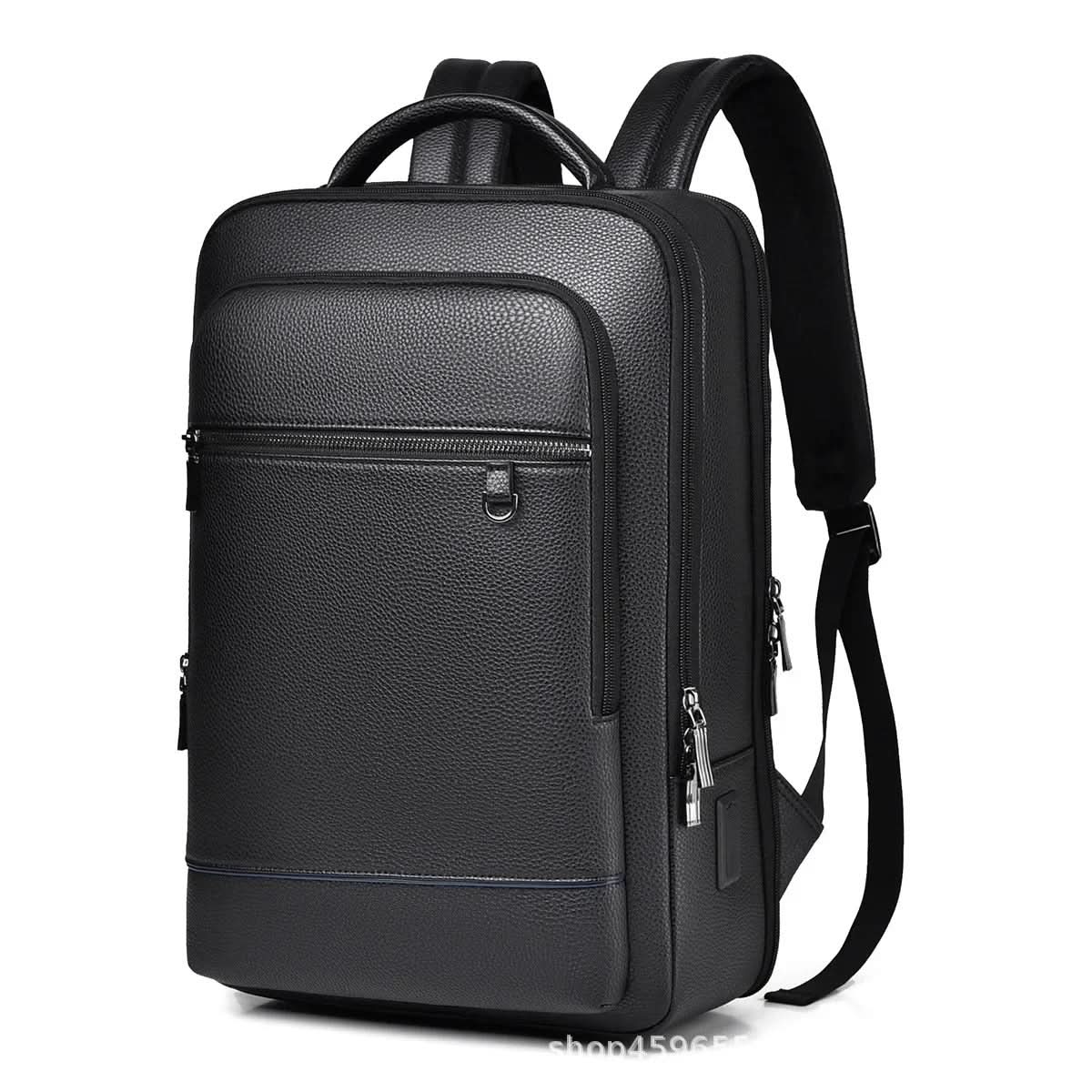 Zaino elegante in pelle con porta USB per laptop da 15.6 pollici, unisex
