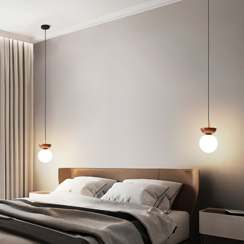 Valentina Nordic Japanese Globe LED Ceiling or Pendant Light — Metal Frame, Glass Shade, Burlywood