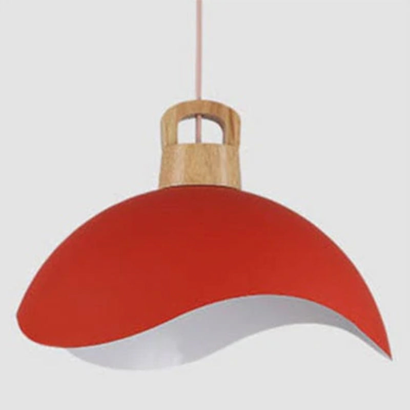 Suspension simple Valentina — abat-jour coloré, structure en bois et métal