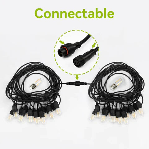 أضواء سلسلة خارجية مقاومة للماء قابلة للتوصيل بمقبس LED لون أبيض دافئ للاستخدام الشاق