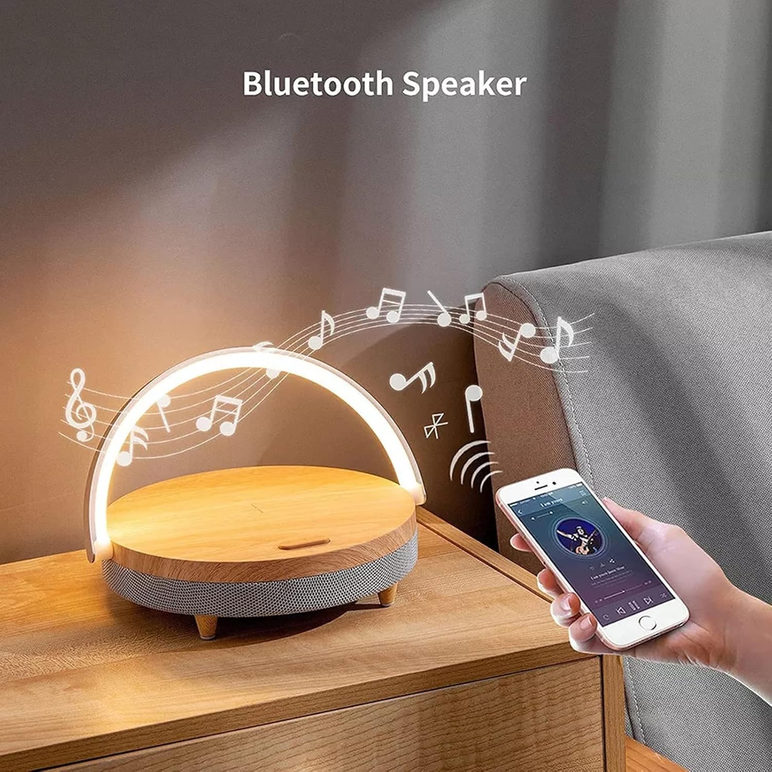 LED-skrivbordslampa med Bluetooth-högtalare och trådlös laddare - Bluetooth 5.0 - 10W Qi-laddning - Vit