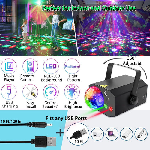 Luce da discoteca laser due in uno con strobo attivato dal suono e telecomando