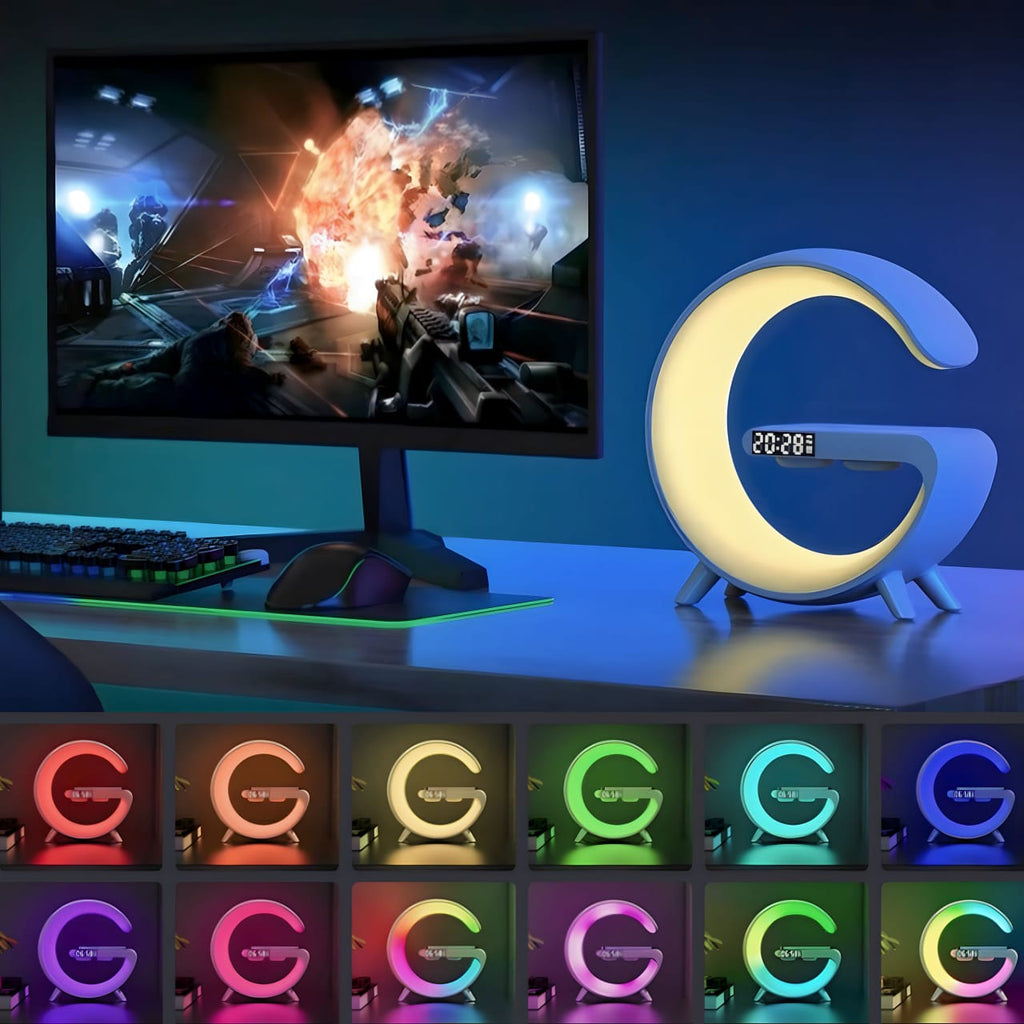 Smart väckarklocka - Bluetooth-högtalare - 15W trådlös laddare - RGB stämningsljus - Vit och svart
