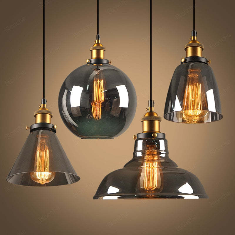 June Industrial Pendant Lamp — Clear, Amber & Smoke Grey Glass Shade