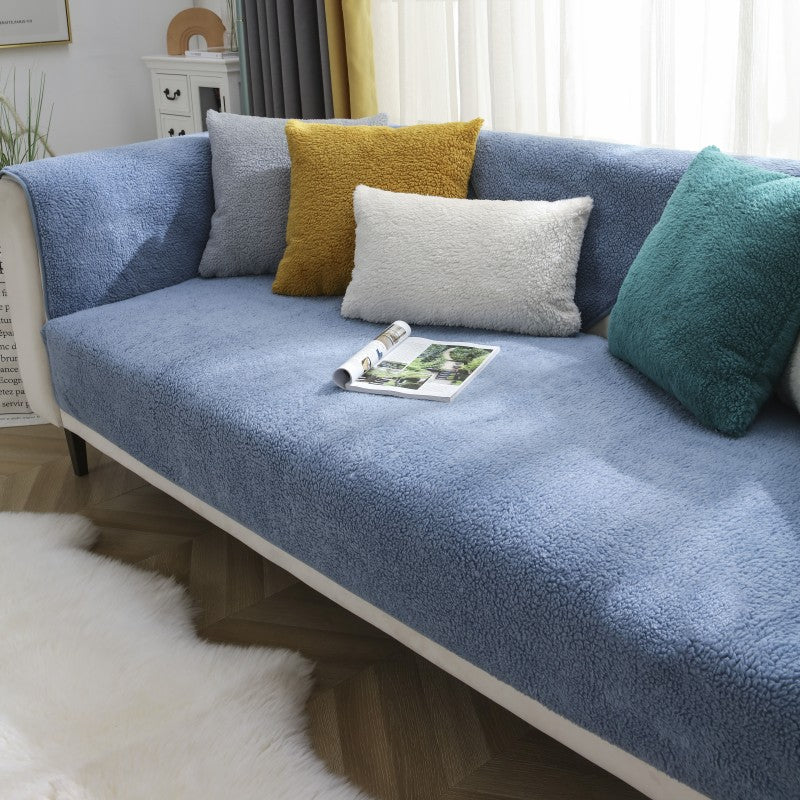 Penutup Sofa/Katil Lembut Bulu Anak Domba Musim Sejuk Anti Licin
