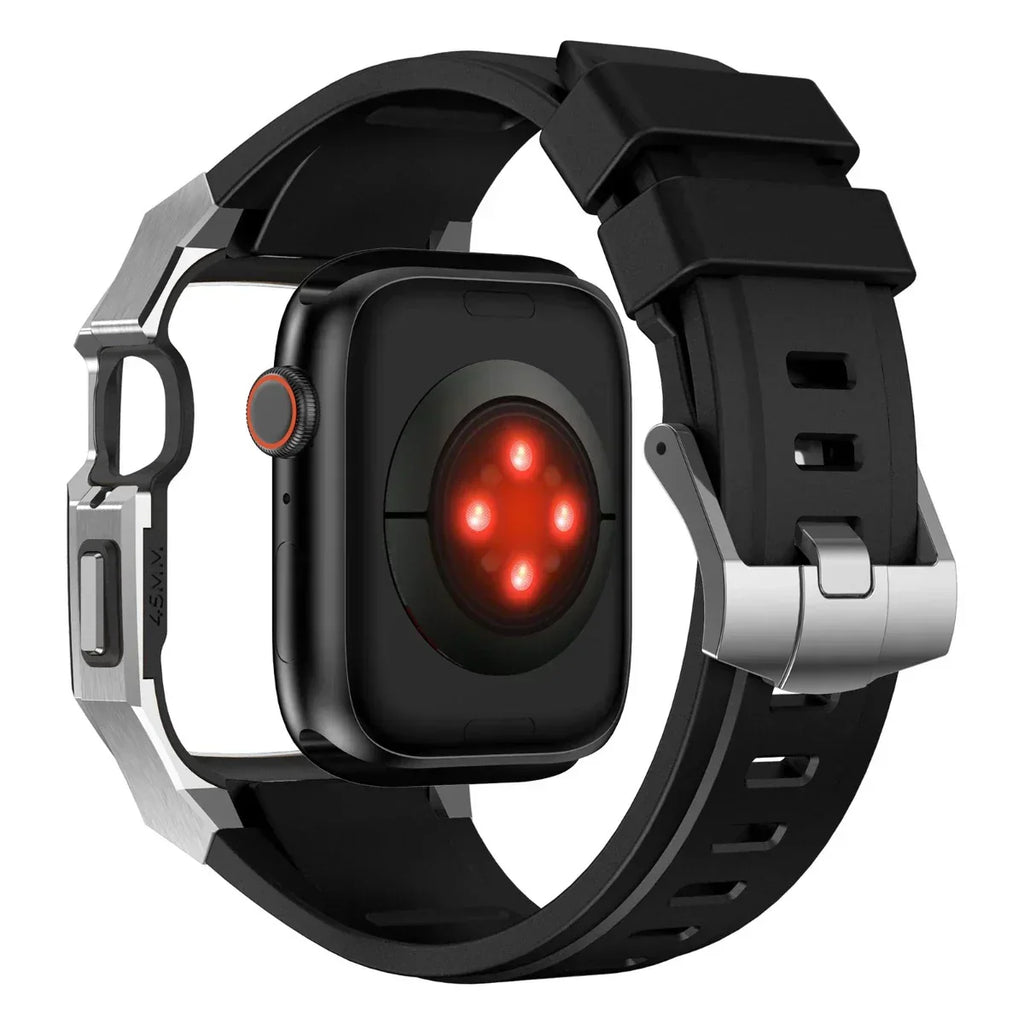 AP9009 Fluororubber Band Stainless Steel Case For Apple Watch