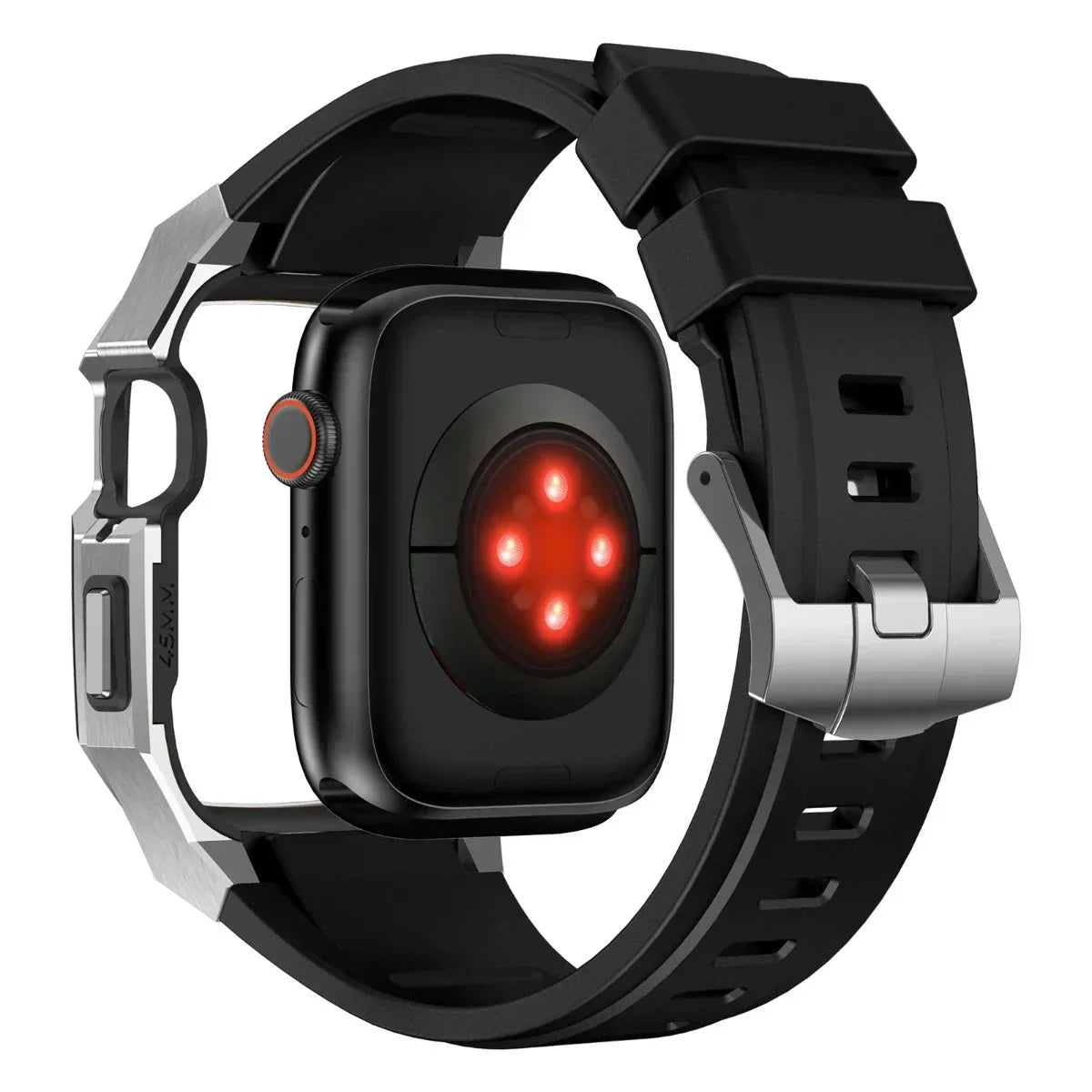 AP9009 Fluororubber Band Stainless Steel Case For Apple Watch